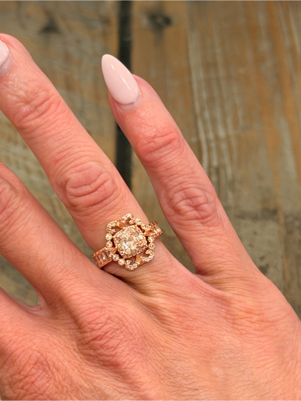 Bomb Party NWT! Rose Gold Halo Cushion-Cut Ring with Amber Center Stone - Size 5 - Picture 8 of 8